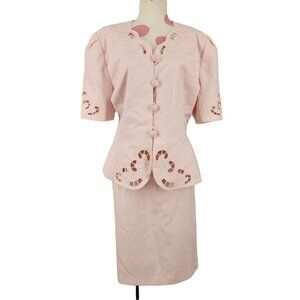 Women's Vintage Morgan Miller Pink Suit Embroidered Cut Out Church Easter 16